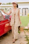 Buy_House Of Fett_Beige Polyester, Linen Sweetheart Neck, Collared Kobe Co-ord Set _at_Aza_Fashions