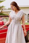 House Of Fett_Gray Linen Lace V-neck Chiara Dress _Online_at_Aza_Fashions