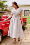 Buy_House Of Fett_Gray Linen Lace V-neck Chiara Dress _at_Aza_Fashions