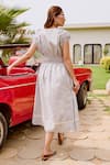 Shop_House Of Fett_Gray Linen Lace V-neck Chiara Dress _at_Aza_Fashions