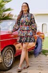 Buy_House Of Fett_Black Cotton Collared Floral Print Dress _at_Aza_Fashions