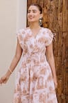 Shop_House Of Fett_Ivory Linen V-neck Lavenham Printed Dress _Online_at_Aza_Fashions