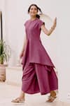 House Of Fett_Purple Cotton, Polyester Round Neck Lazuli Co-ord Pant Set _Online_at_Aza_Fashions