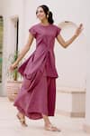 Shop_House Of Fett_Purple Cotton, Polyester Round Neck Lazuli Co-ord Pant Set _Online_at_Aza_Fashions
