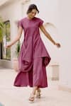 Buy_House Of Fett_Purple Cotton, Polyester Round Neck Lazuli Co-ord Pant Set _at_Aza_Fashions