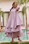 Buy_House Of Fett_Purple Cotton, Polyester Round Neck Light Asymmetric Co-ord Set 