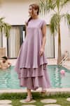 Buy_House Of Fett_Purple Cotton, Polyester Round Neck Light Asymmetric Co-ord Set _at_Aza_Fashions