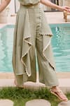 House Of Fett_Green Polyester, Cotton Ruffles Round Neck Mersin Novo Co-ord Set _Online_at_Aza_Fashions
