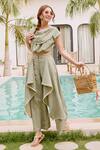 Shop_House Of Fett_Green Polyester, Cotton Ruffles Round Neck Mersin Novo Co-ord Set _Online_at_Aza_Fashions