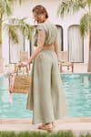 Shop_House Of Fett_Green Polyester, Cotton Ruffles Round Neck Mersin Novo Co-ord Set _at_Aza_Fashions