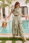 Buy_House Of Fett_Green Polyester, Cotton Ruffles Round Neck Mersin Novo Co-ord Set _at_Aza_Fashions