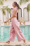 Shop_House Of Fett_Pink Linen Embroidery, Lace Collared Co-ord Pant Set _Online_at_Aza_Fashions