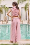 Shop_House Of Fett_Pink Linen Embroidery, Lace Collared Co-ord Pant Set _at_Aza_Fashions