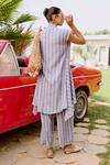 Shop_House Of Fett_White Linen Open Neck Normandy Striped Co-ord Set _at_Aza_Fashions