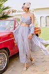 House Of Fett_White Linen Open Neck Normandy Striped Co-ord Set _Online_at_Aza_Fashions