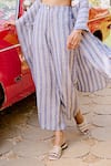 Buy_House Of Fett_White Linen Open Neck Normandy Striped Co-ord Set _Online_at_Aza_Fashions