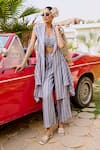 Buy_House Of Fett_White Linen Open Neck Normandy Striped Co-ord Set _at_Aza_Fashions