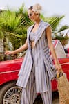 House Of Fett_White Linen Open Neck Normandy Striped Co-ord Set _at_Aza_Fashions