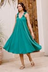 Buy_House Of Fett_Green Satin Fabric Flowers V-neck Provence Strappy Dress _at_Aza_Fashions