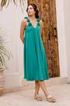 Buy_House Of Fett_Green Satin Fabric Flowers V-neck Provence Strappy Dress _Online_at_Aza_Fashions