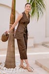 House Of Fett_Green Cotton V-neck Ivy Sorrento Jumpsuit _Online_at_Aza_Fashions
