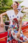 Shop_House Of Fett_White Cotton Embroidery V-neck Varenna Cross Stitch Dress _Online_at_Aza_Fashions