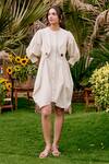 Shop_House Of Fett_White Round Neck Zen Cowl Dress _Online_at_Aza_Fashions