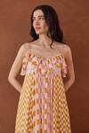 Taro_Multi Color Cotton Ruffles Racerback Block Printed Summer Strokes Dress _Online_at_Aza_Fashions