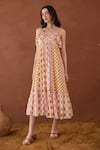 Buy_Taro_Multi Color Cotton Ruffles Racerback Block Printed Summer Strokes Dress _Online_at_Aza_Fashions