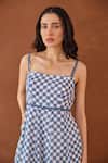 Taro_Blue Cotton Square Neck Gingham Sky Dress _Online_at_Aza_Fashions