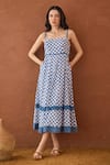 Buy_Taro_Blue Cotton Square Neck Gingham Sky Dress _at_Aza_Fashions