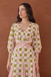 Buy_Taro_Multi Color Cotton Scoop Neck Gardenia Gingham Dress _Online_at_Aza_Fashions