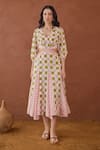 Shop_Taro_Multi Color Cotton Scoop Neck Gardenia Gingham Dress _Online_at_Aza_Fashions