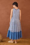 Shop_Taro_Blue Cotton Round Neck Block Printed And White Dress _at_Aza_Fashions