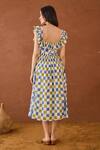 Shop_Taro_Multi Color Cotton Square Neck Sky Sketch Block Printed Dress _at_Aza_Fashions