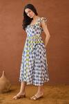 Taro_Multi Color Cotton Square Neck Sky Sketch Block Printed Dress _Online_at_Aza_Fashions