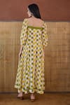 Shop_Taro_Multi Color Cotton Square Neck Lemon Zest Block Printed Dress _at_Aza_Fashions