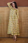 Buy_Taro_Multi Color Cotton Square Neck Lemon Zest Block Printed Dress _Online_at_Aza_Fashions