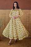 Shop_Taro_Multi Color Cotton Square Neck Lemon Zest Block Printed Dress _Online_at_Aza_Fashions