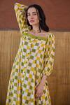 Taro_Multi Color Cotton Square Neck Lemon Zest Block Printed Dress _at_Aza_Fashions