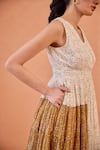 Taro_White Cotton V-neck Coconut Dust Confetti Dot Dress _Online_at_Aza_Fashions