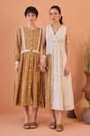 Buy_Taro_White Cotton V-neck Coconut Dust Confetti Dot Dress _Online_at_Aza_Fashions