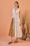 Taro_White Cotton V-neck Coconut Dust Confetti Dot Dress _at_Aza_Fashions
