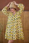 Taro_Multi Color Cotton V-neck Multicolor Block Printed Dress _Online_at_Aza_Fashions