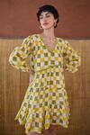 Buy_Taro_Multi Color Cotton V-neck Multicolor Block Printed Dress _Online_at_Aza_Fashions