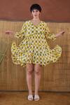Shop_Taro_Multi Color Cotton V-neck Multicolor Block Printed Dress _Online_at_Aza_Fashions