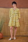 Buy_Taro_Multi Color Cotton V-neck Multicolor Block Printed Dress _at_Aza_Fashions
