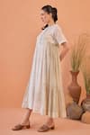 Taro_White Cotton Round Neck Mossy Mist Confetti Dot Dress _Online_at_Aza_Fashions
