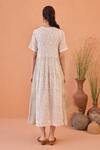 Shop_Taro_White Cotton Round Neck Mossy Mist Confetti Dot Dress _at_Aza_Fashions