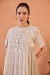 Taro_White Cotton Round Neck Mossy Mist Confetti Dot Dress _at_Aza_Fashions